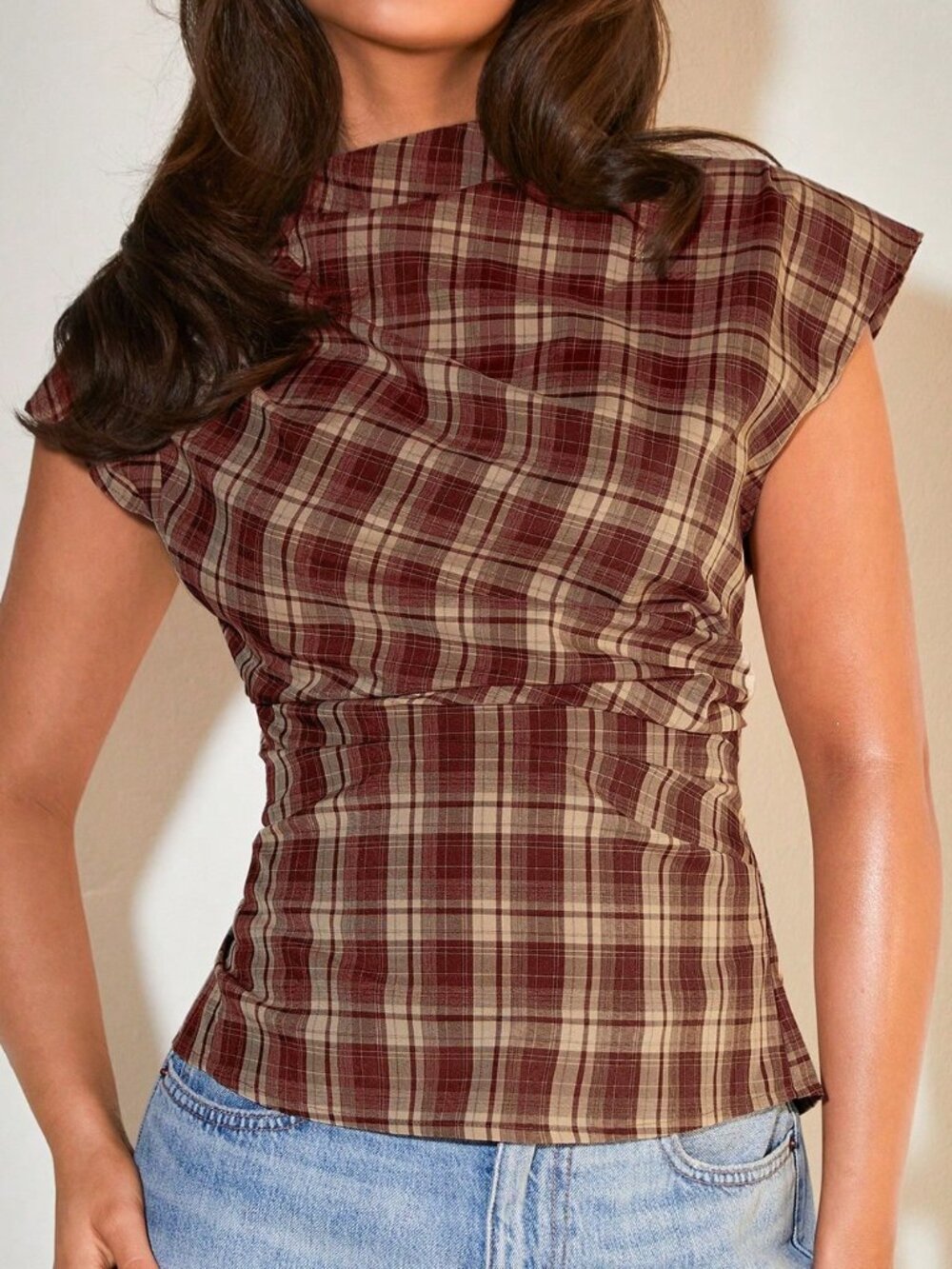 Burgundy Casual Women's Collared Pleated Top